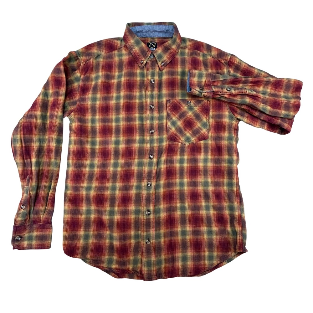 Noble Outfitters Button Down Shirt Men's Medium Red Plaid Flannel Cabin Outdoors